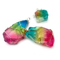 Quartz Gemstone Pendants, with Brass, irregular, plated, Unisex, more colors for choice, 25x37-28x55mm, Sold By PC