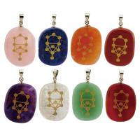 Gemstone Pendants Jewelry, with Brass, Ellipse, silver color plated, different materials for choice & Unisex, more colors for choice, 20x25x6.50mm, Sold By PC
