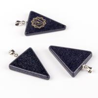 Natural Goldstone Pendants, Blue Sandstone, with Brass, Triangle, silver color plated, Unisex & different designs for choice, blue, 25x30mm, Sold By PC