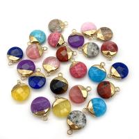 Biżuteria wisiorki kamienie, Kamień szlachetny, ze Mosiądz, Płaskie koło, Platerowane w kolorze złota, do wyboru różne materiały, dostępnych więcej kolorów, 15x19mm, sprzedane przez PC