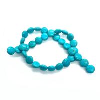 Turkos pärlor, Natural Turquoise, Flat Round, DIY & olika storlek för val, blå, Såld Per Ca 14.96 inch Strand
