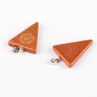 Natural Goldstone Pendants, with Brass, Triangle, silver color plated, different designs for choice, 25x30mm, Sold By PC
