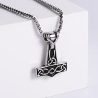 Stainless Steel Jewelry Necklace, 304 Stainless Steel, Hammer of Thor, Vacuum Ion Plating, fashion jewelry & DIY & Unisex & blacken, original color, 45x33mm, Length:60 cm, Sold By PC