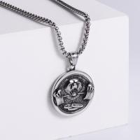 Stainless Steel Jewelry Necklace, 304 Stainless Steel, Round, Vacuum Ion Plating, fashion jewelry & punk style & DIY & for man & blacken, original color, 33x33mm, Length:60 cm, Sold By PC