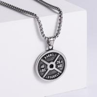 Stainless Steel Jewelry Necklace, 304 Stainless Steel, Round, Vacuum Ion Plating, fashion jewelry & DIY & for man & blacken, original color, 34x34mm, Length:60 cm, Sold By PC