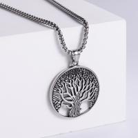 Stainless Steel Jewelry Necklace, 304 Stainless Steel, Tree, Vacuum Ion Plating, fashion jewelry & punk style & DIY & Unisex & blacken, original color, 38x38mm, Length:60 cm, Sold By PC