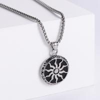 Stainless Steel Jewelry Necklace, 304 Stainless Steel, Round, Vacuum Ion Plating, fashion jewelry & punk style & DIY & Unisex & blacken, original color, 38x38mm, Length:60 cm, Sold By PC