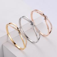 Stainless Steel Bangle 316 Stainless Steel Round Vacuum Ion Plating fashion jewelry & bowknot design & for woman & with rhinestone Sold By PC