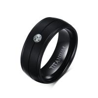 Titanium Steel Finger Ring, fashion jewelry & different size for choice & for man & with rhinestone, black, 8mm, Sold By PC