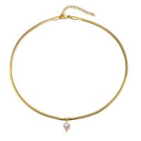 Plastik perle halskæde, 304 rustfrit stål, med Plastic Pearl, mode smykker & for kvinde, gylden, 2.80mm, Længde Ca. 15.7-17.7 inch, Solgt af PC