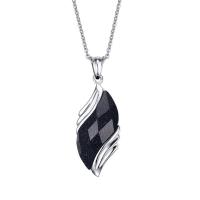Natural Gemstone Necklace, 304 Stainless Steel, with Blue Sandstone, polished, fashion jewelry & for man, 34x17mm, Length:Approx 23.62 Inch, Sold By PC