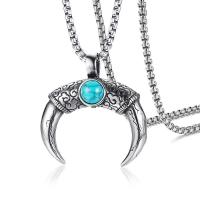 Stainless Steel Jewelry Necklace, 304 Stainless Steel, with turquoise, Horn, fashion jewelry & for man, 40*38mm,3mm, Length:Approx 23.62 Inch, Sold By PC