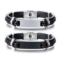 Stainless Steel Jewelry Bracelet, 304 Stainless Steel, with Leather, fashion jewelry & for man, more colors for choice, 10mm, Length:Approx 8.46 Inch, Sold By PC