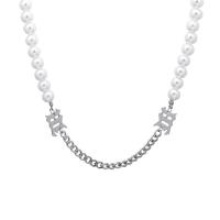 Plastic Pearl Necklace 314 Stainless Steel with Plastic Pearl with 1.96inch extender chain Letter M fashion jewelry & Unisex original color Length Approx 17 Inch Sold By PC