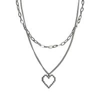 Stainless Steel Jewelry Necklace, 314 Stainless Steel, with 1.96inch extender chain, Heart, Double Layer & fashion jewelry & Unisex & hollow, original color, Length:Approx 19.3 Inch, Approx 17.3 Inch, Sold By PC