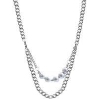 Plastic Pearl Necklace, 314 Stainless Steel, with Plastic Pearl, with 1.96inch extender chain, Double Layer & fashion jewelry & for woman, original color, Length:Approx 15.7 Inch, Sold By PC