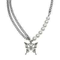 Collar de perlas de plástico, con Perlas plásticas, Mariposa, Joyería & unisexo & hueco, color original, longitud:aproximado 19.6 Inch, Vendido por UD