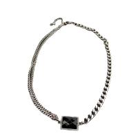 Stainless Steel Jewelry Necklace 314 Stainless Steel Rectangle fashion jewelry & Unisex & with rhinestone original color Length Approx 17 Inch Sold By PC