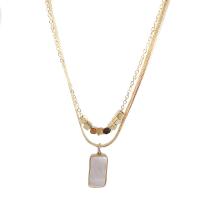 Nerezová ocel šperky náhrdelník, s White Shell, s 1.96inch extender řetězce, Obdélník, Dvojitá vrstva & pro ženy, zlato, Délka Cca 17.7 inch, Cca 15.3 inch, Prodáno By PC