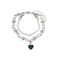 Plastik perle halskæde, med Lampwork & Plastic Pearl, med 1.96inch extender kæde, Heart, Dobbelt lag & for kvinde, oprindelige farve, Længde Ca. 11 inch, Ca. 20.8 inch, Solgt af PC
