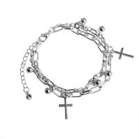 Bijoux bracelet en acier inoxydable, avec 1.96inch chaînes de rallonge, croix, bijoux de mode & multicouche & unisexe, couleur originale, Longueur:Environ 6.7 pouce, Vendu par PC