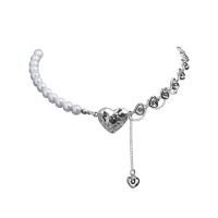 Plastik perle halskæde, Zinc Alloy, med Plastic Pearl, med 1.96inch extender kæde, Heart, platin farve forgyldt, mode smykker & for kvinde, Længde Ca. 17 inch, Solgt af PC