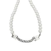 Plastic Pearl Necklace, 314 Stainless Steel, with Plastic Pearl, with 1.96inch extender chain, Letter M, fashion jewelry & Unisex, original color, nickel, lead & cadmium free, Length:Approx 16.9 Inch, Sold By PC
