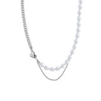 Plastic Pearl Necklace 314 Stainless Steel with Plastic Pearl with 1.96inch extender chain Heart fashion jewelry & for woman original color nickel lead & cadmium free Length Approx 16.5 Inch Sold By PC