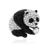 Strass Brosche, Zinklegierung, mit Kunststoff Perlen, Panda, unisex & mit Strass, weiß und schwarz, 28x25mm, verkauft von PC