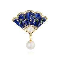 Rhinestone Brooch, Tibetan Style, with Plastic Pearl, Fan, gold color plated, Unisex & different styles for choice & with rhinestone & hollow, more colors for choice, Sold By PC