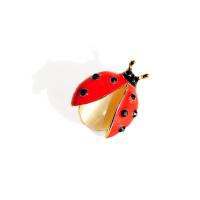 Tibetan Style Brooches, with Artificial Opal, Ladybug, gold color plated, Unisex & enamel & with rhinestone, red, 22x14mm, Sold By PC
