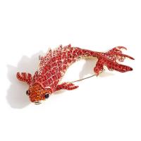 Rhinestone Brooch Zinc Alloy Fish gold color plated Unisex & with rhinestone red Sold By PC