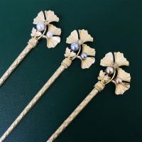 Hair Stick, Tibetan Style, with Plastic Pearl, gold color plated, for woman & with rhinestone, more colors for choice, 180mm, Sold By PC