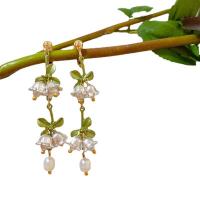 Boucles d'oreilles en alliage de zinc, fleur, vernis au four, styles différents pour le choix & pour femme, vert, Vendu par PC