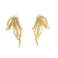 Brass Stud Earring plated for woman & with rhinestone nickel lead & cadmium free Sold By Pair