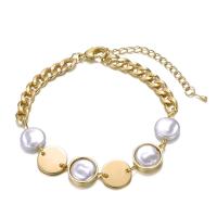 Zinc Alloy Bracelet with Resin Pearl KC gold color plated fashion jewelry & for woman nickel lead & cadmium free Length Approx 8.66 Inch Sold By PC