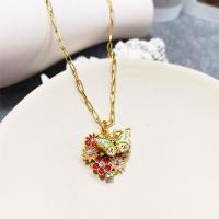 Brass Necklace, with 2.76inch extender chain, real gold plated, fashion jewelry & butterfly design & for woman & with rhinestone, nickel, lead & cadmium free, Length:Approx 22.83 Inch, Sold By PC