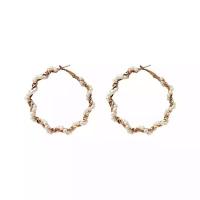 Pendientes de Aleación de Zinc, con Perlas plásticas, aleación de cinc pendiente de aro, chapado, para mujer, dorado, 50mm, Vendido por Par