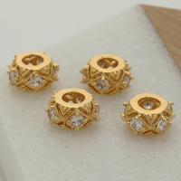 Cubic Zirconia Micro Pave Brass Beads, Vacuum Plating, DIY & micro pave cubic zirconia, golden, 6x10mm, Sold By PC