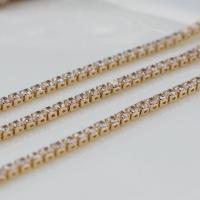 Brass Beading Chains, Vacuum Plating, micro pave cubic zirconia, golden, Sold By Bag