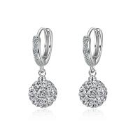 Brass Drop Earring, brass hoop earring, micro pave cubic zirconia & for woman, silver color, 26x10mm, Sold By Pair