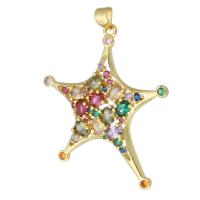 Cubic Zirconia Micro Pave Brass Pendant, gold color plated, fashion jewelry & DIY & micro pave cubic zirconia, multi-colored, 32x37x4mm, Hole:Approx 3mm, 10PCs/Lot, Sold By Lot