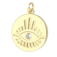 Cubic Zirconia Micro Pave Brass Pendant, Round, gold color plated, fashion jewelry & DIY & micro pave cubic zirconia, golden, 24x28x5mm, Hole:Approx 2mm, 10PCs/Lot, Sold By Lot