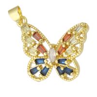Cubic Zirconia Micro Pave Brass Pendant, Butterfly, gold color plated, fashion jewelry & DIY & micro pave cubic zirconia, multi-colored, 24x21x4mm, Hole:Approx 3mm, 10PCs/Lot, Sold By Lot
