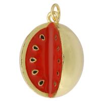 Brass Jewelry Pendants, Watermelon, gold color plated, fashion jewelry & DIY & enamel, red, 17x23x11mm, Hole:Approx 3mm, 10PCs/Lot, Sold By Lot