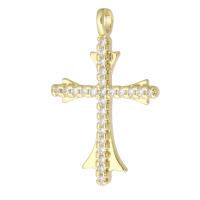 Cubic Zirconia Micro Pave Brass Pendant, Cross, gold color plated, fashion jewelry & DIY & micro pave cubic zirconia, golden, 16x25x2mm, Hole:Approx 2mm, 10PCs/Lot, Sold By Lot