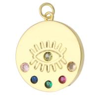 Cubic Zirconia Micro Pave Brass Pendant, Round, gold color plated, fashion jewelry & DIY & micro pave cubic zirconia, multi-colored, 22x24x2.50mm, Hole:Approx 3mm, 10PCs/Lot, Sold By Lot