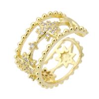 Cubique anneau en laiton Circonia Micro Pave, Placage de couleur d'or, bijoux de mode & pavé de micro zircon & pour femme, doré, 10mm, Taille:7, 10PC/lot, Vendu par lot