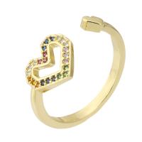 Cubique anneau en laiton Circonia Micro Pave, Placage de couleur d'or, bijoux de mode & pavé de micro zircon & pour femme, multicolore, 9mm, Taille:7.5, 10PC/lot, Vendu par lot