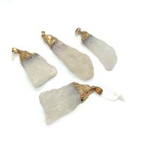 Natural Quartz Druzy Pendants Clear Quartz with Brass irregular gold color plated DIY white 20x40- Sold By PC